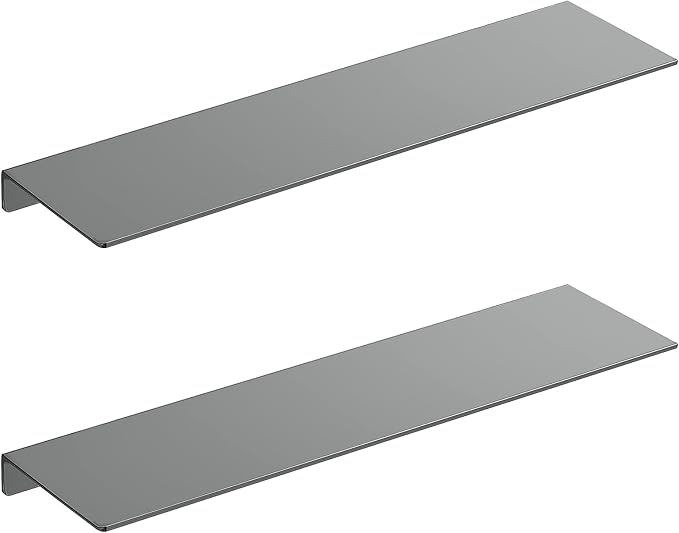 Danpoo Adhesive Floating Shelves for Wall Storage, Metal Wall Shelves for Living Room, Bathroom, Kitchen, 20” Long Display Shelves for Collectibles(Grey, 2 PCS)