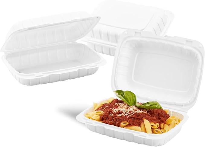 KARAT EARTH Clamshell Take Out Food Containers [9"x6" - 250 ct] To Go Containers | Microwavable, Freezer Safe, Soak-Resistant, Durable, Stackable | Vented for Hot/Cold Foods, White
