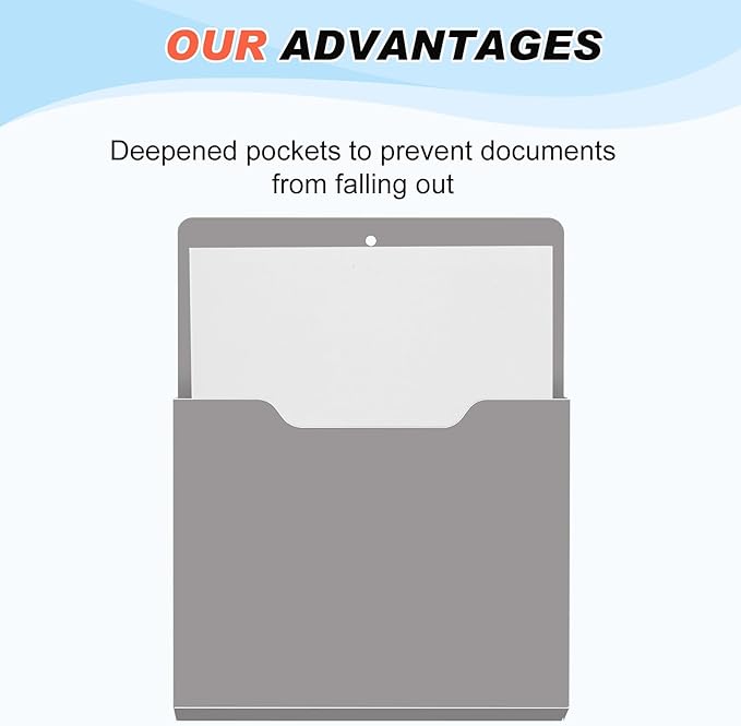 Fuutreo 6 Pcs Magnetic Wall File Organizer Magnetic Wall File Holder Refrigerator Magazine Holder for Mail Letters Paper(Achromatic Colors,12.2 x 9.4 Inch)