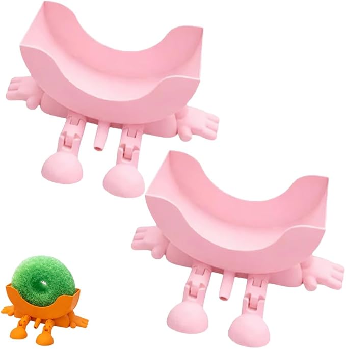 Fun Sponge Stand, 3D Printed Sink Draining Sponge Holder, Cute Sitting Kitchen Caddy Gadgets with Hanging Legs, Countertop Organizer for Sink Edge & Counter Decor, For Daily Cleaning(Pink*2)