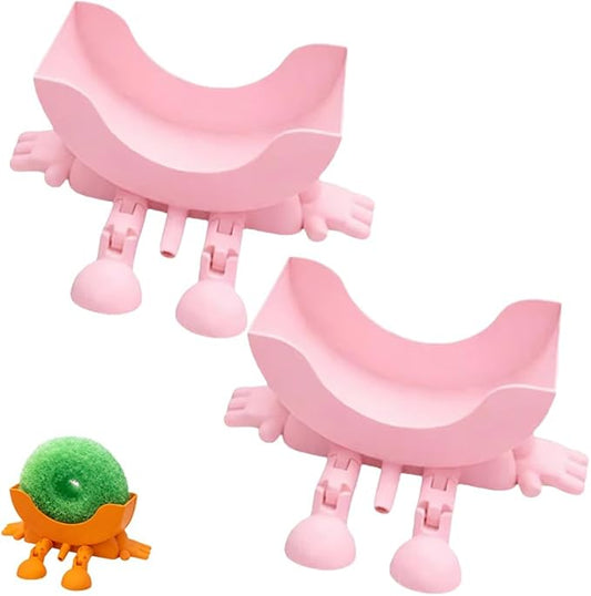 Fun Sponge Stand, 3D Printed Sink Draining Sponge Holder, Cute Sitting Kitchen Caddy Gadgets with Hanging Legs, Countertop Organizer for Sink Edge & Counter Decor, For Daily Cleaning(Pink*2)