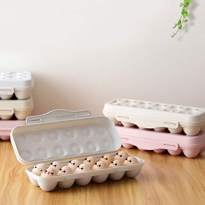 Cabilock 12 Egg Storage Box with Lid Clear Plastic Stackable Fridge Organizer Kitchen Egg Holder Space-Saving Refrigerator Tray for Household