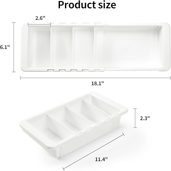 Plastic Drawers Organizer for Office Bathroom Bedroom Kitchen Desk - 1 Layers More White Storage Tray - Expandable 11.4-18.1 Inches