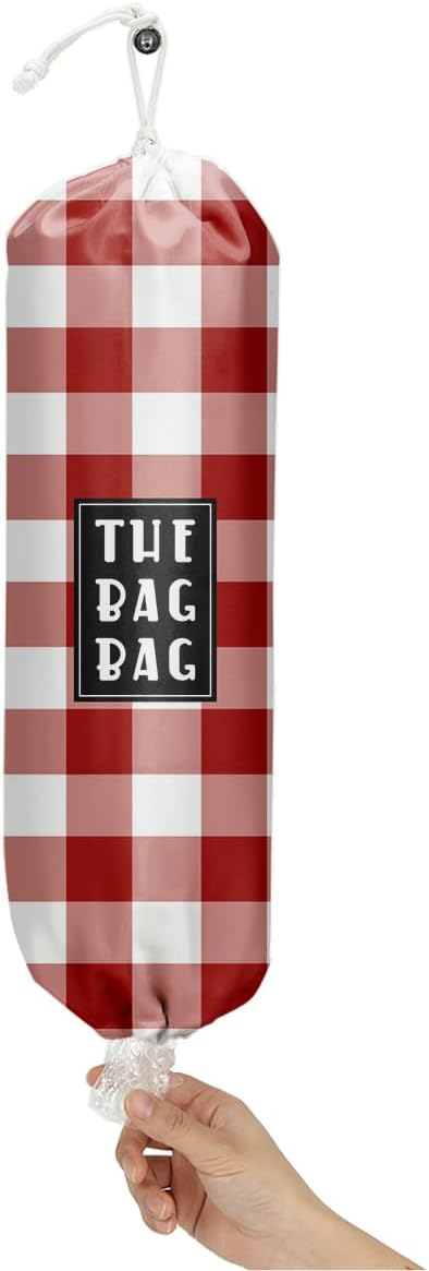 Plastic Bag Holder,Reusable And Washable Grocery Bag organizer,for Home Kitchen Travelling Camping Decor, use 1 Pack, Red And White Plaid Pattern