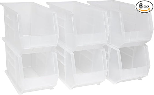 Akro-Mils 30260 AkroBins Plastic Storage Bins, Space-Saving Stackable Bins for Garage, Pantry, Craft Organization, 18" x 11" x 10", Clear, 6-Pack