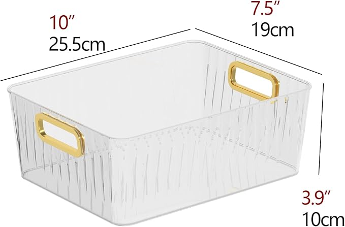 4-pack Clear Pantry Storage Bin Box, Plastic Organizer Bin for Fridge kitchen