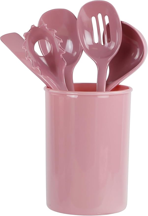 Reston Lloyd Calypso BasicsMultipurpose Cookware Storage Crock, Kitchen Countertop & Office Desk Organization, Durable & Food Safe BPA-Free Plastic, Pink