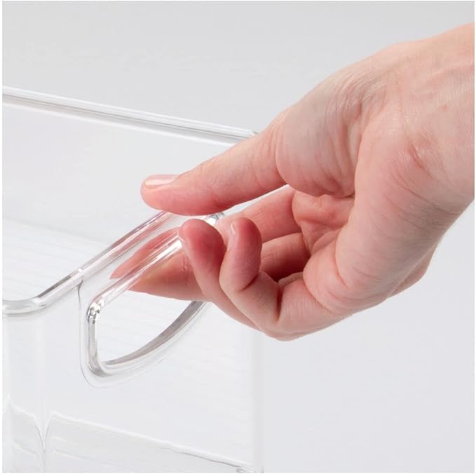 mDesign Plastic Video Game and DVD Storage Organizer - Game and Movie Disc Holder Bin with Handles for Home Media Console Stand and Closet Shelf - Ligne Collection - 8 Pack - Clear