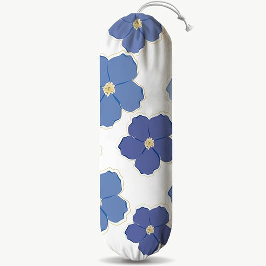 Flower Bag Holder, Blue White Plastic Bags Dispenser, Reusable Shopping Bag Storage Holder Organizer for Kitchen Pantry, Housewarming Gifts for Women Family Friends Grandma Mom
