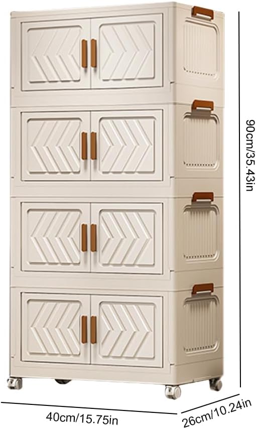 ETOYA 4-Tier Stackable Storage Bins with Lids & Wheels - 14.96"x10.24"x35.43" Collapsible Organizer Foldable Container, Plastic Storage Containers for Living Room, Office, Dorm Organization