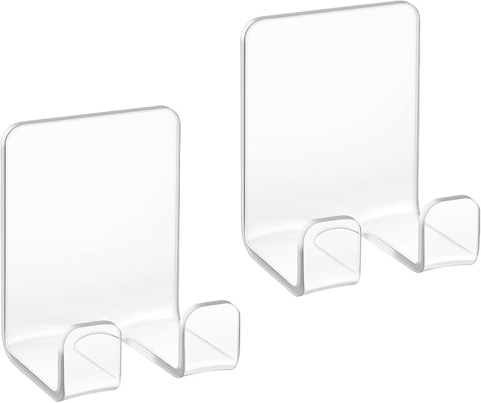 Bilkeru Clear Adhesive Hooks Acrylic Shower Hooks Self-Adhesive Shaver Holder Waterproof Razor Holder Bathroom Kitchen Organizerfor Hanging Key Robe Towel and Hat (Transparent, 2Pcs)