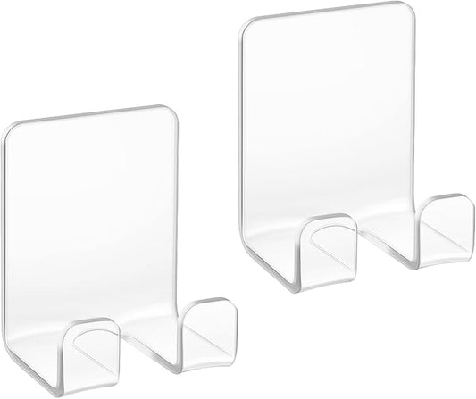 Bilkeru Clear Adhesive Hooks Acrylic Shower Hooks Self-Adhesive Shaver Holder Waterproof Razor Holder Bathroom Kitchen Organizerfor Hanging Key Robe Towel and Hat (Transparent, 2Pcs)