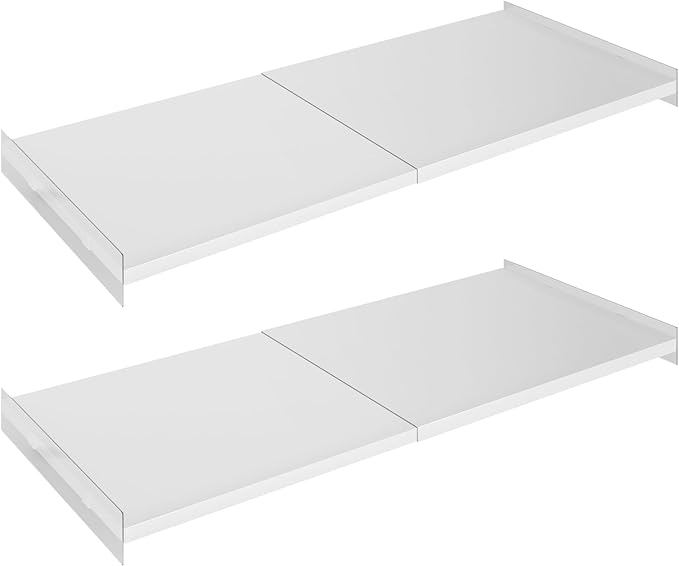 SANNO Expandable Closet Shelf Organizer, Adjustable 17-31" Tension Shelf with Heavy-Duty Adhesive - DIY Shelf Dividers for Cabinet, Pantry, Wardrobe, Kitchen, 2 Pack