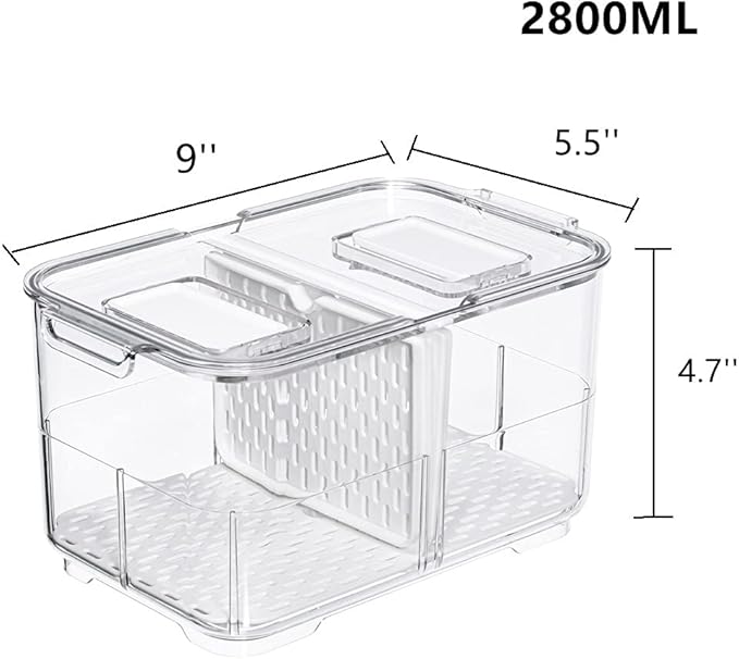 blitzlabs Lettuce Keeper Fridge Food Storage Container, Fresh Produce Saver Organizer Keeper Bins with Lids and Removable Drain Tray for Refrigerator Freezer Cabinet Kitchen 2800ML, 2 Pack