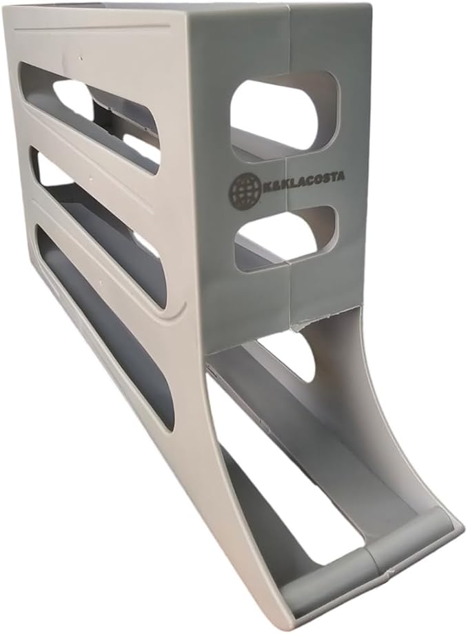 K&KLACOSTA 4 Tier Egg Tray, Automatic Egg Rolling Dispenser Rack for Storing Organizing Distributing and Rolling Eggs in Refrigerator Stackable, in Kitchens, Cabinets, Dining Grey (Grey, Regular)