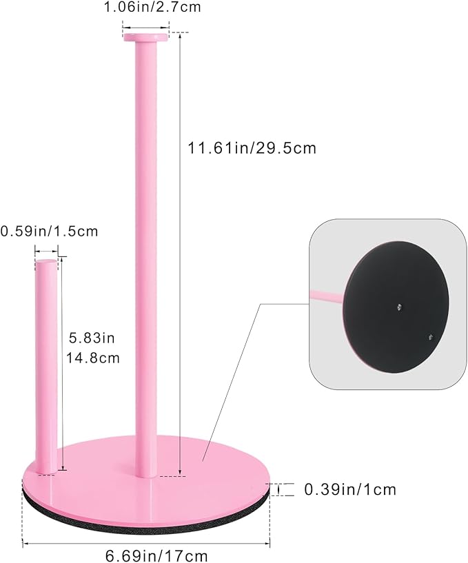 Pink Paper Towel Holder, Paper Towel Holder Countertop with Anti Slip Weighted Base, Stainless Steel Freestanding Paper Towel Holders for Kitchen