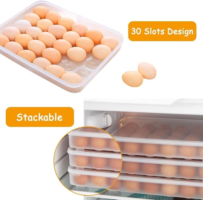 Covered Egg Holder for Refrigerator,30 Deviled Egg Tray with Lid,Plastic Egg Containers,Fridge Egg Dispenser Egg Storage Box