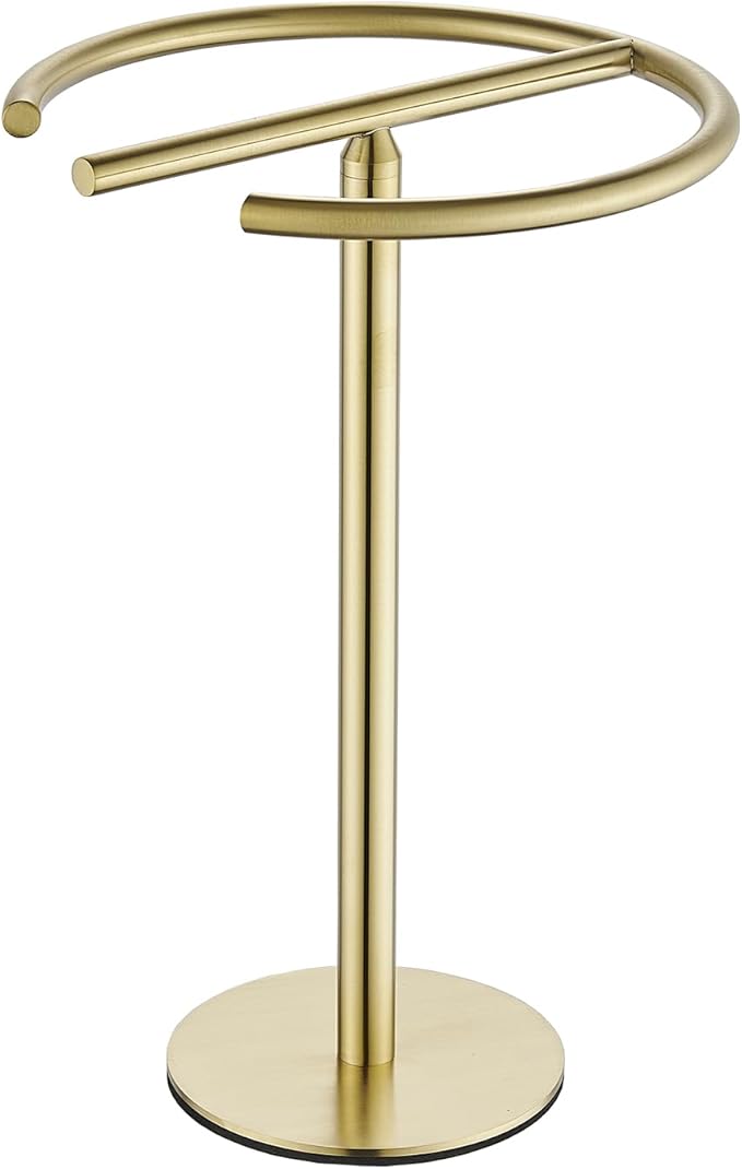 Hand Towel Holder Stand,13 Inch Free-Standing Towel Rack Brushed Gold, SUS304 Stainless Steel Towel Bar Rack Stand, Tower Bar for Bathroom Kitchen Vanity Countertop