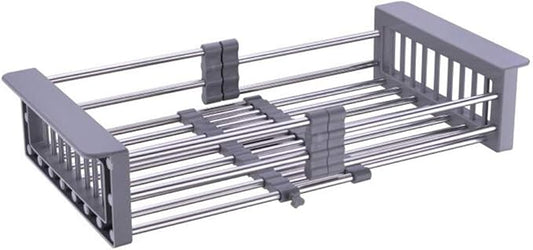 TUTEW Dish Drying Rack, Stainless Steel Dish Drainer with Adjustable Arms Holder Functional Kitchen Sink Organizer for Vegetable and Fruit, Gray Large