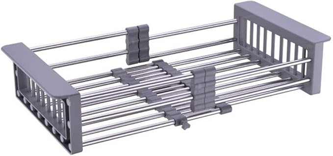 Over Sink Dish Drying Rack Gray, Sink Dish Drainer Expandable Stainless Steel Dish Drainers for Kitchen Counter Dish Dryer Rack Utensil Holder Kitchen Organizer for Dishes Veggies and Fruits