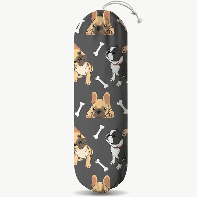 Dogs Plastic Bag Holder, Reusable Washable Shopping Bags Storage Carrier, Animal Prints Fabric Garbage Trash Bag Dispenser for Home Kitchen Pantry Cabinet, Wall Mount, Housewarming Gifts for Dog Mom