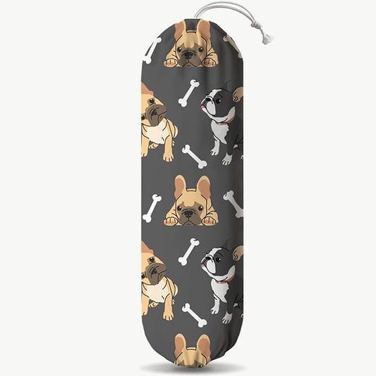 Dogs Plastic Bag Holder, Reusable Washable Shopping Bags Storage Carrier, Animal Prints Fabric Garbage Trash Bag Dispenser for Home Kitchen Pantry Cabinet, Wall Mount, Housewarming Gifts for Dog Mom