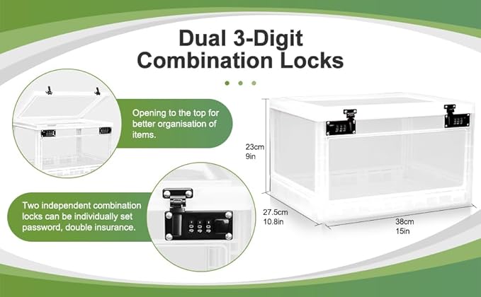 Large Medicine Lock Box, Personal Items Lockable Container for Phone/Tablet, Refrigerator Locking Storage Bin for Snack/Food, Childproof First AID Locked Cabinet