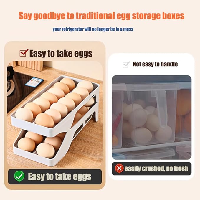 Egg Holder for Fridge,Automatic Rolling Egg Dispenser for Refrigerator Organizers and Storage,28 Egg Tray For Refrigeratorand Space Saving Storage for Gathering Fresh Egg Holder Countertop(grey)