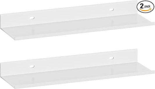 Adhesive Shower Shelves for Wall 2 Pack, White Metal Shower Caddy 40cm, Waterproof Bathroom Floating Shelves, Bathroom Storage Wall Shelf Organization