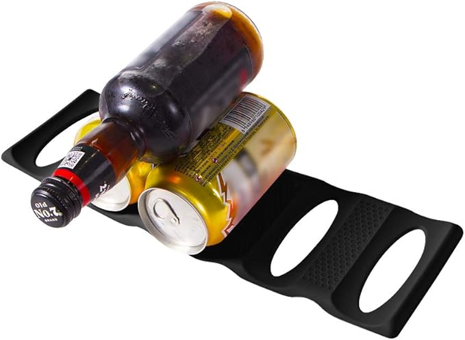 Webake Fridge Organizer Can Organizer for Pantry Organization and Storage, 2 Pack Silicone Beer Bottle Rack for Kitchen Refrigerator Cabinet Countertop, Stackable Soda Can Holder Space Saver (Black)