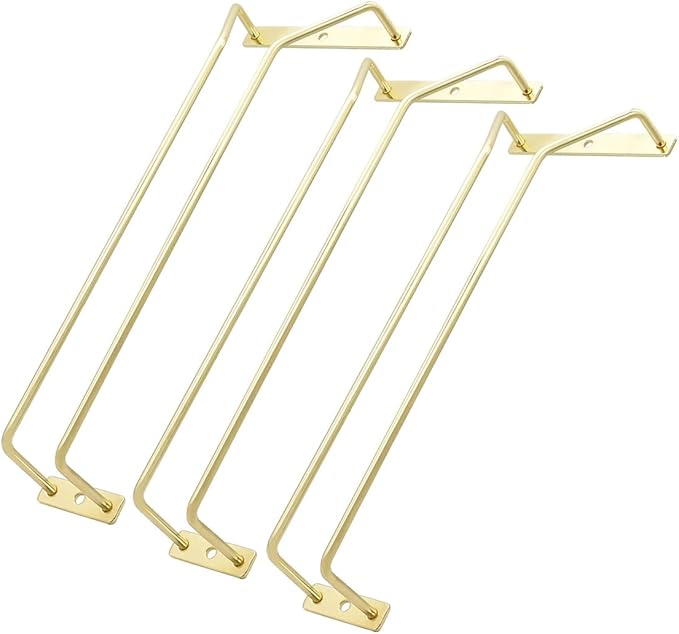 12-Inch Gold Wine Glass Rack, Under Cabinet Wine Glass Holder Stemware Rack - Hanging Stemware Holder for Cabinet Kitchen Bar, Set of 3