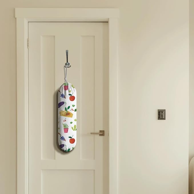 Plants Plastic Bag Holder, Reusable Washable Shopping Bags Storage Carrier, Grass Fabric Garbage Trash Bag Dispenser for Home Kitchen Pantry Cabinet, Wall Mount, Housewarming Gifts for Women