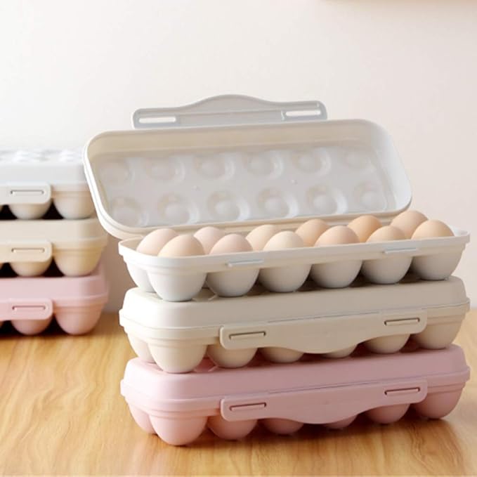 Cabilock 12 Egg Storage Box with Lid Clear Plastic Stackable Fridge Organizer Kitchen Egg Holder Space-Saving Refrigerator Tray for Household