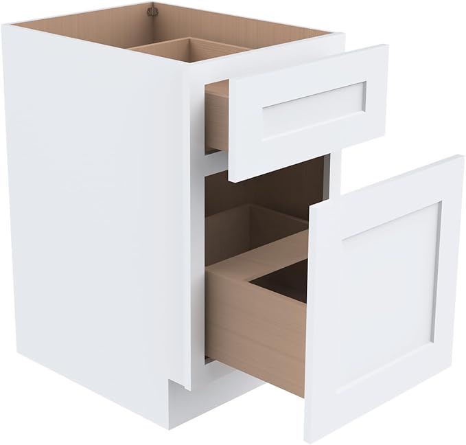 2-in-1 Pull-Out Trash Can Cabinet Solid Wood Frame Freestanding Dual Bin Storage & Organizer Drawer Soft-Close,Shaker & Newtown Style for Kitchen (SK-White, 18" W x 24" D x 34.5" H)