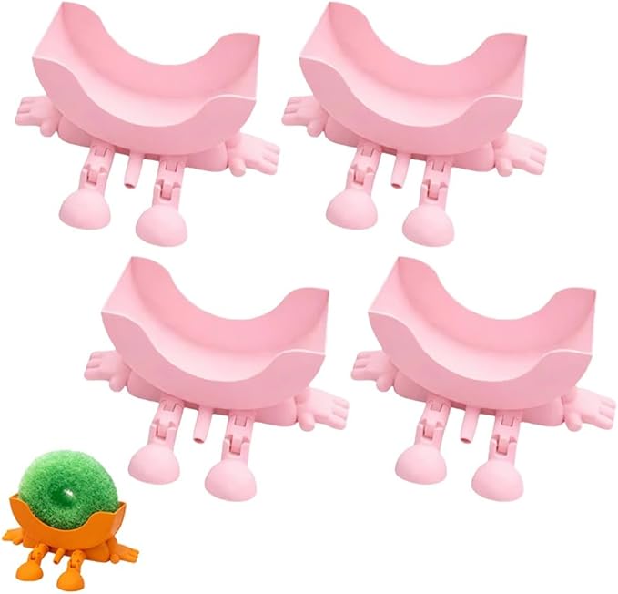 Fun Sponge Stand, 3D Printed Sink Draining Sponge Holder, Cute Sitting Kitchen Caddy Gadgets with Hanging Legs, Countertop Organizer for Sink Edge & Counter Decor, For Daily Cleaning(Pink*4)