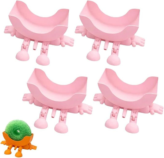 Fun Sponge Stand, 3D Printed Sink Draining Sponge Holder, Cute Sitting Kitchen Caddy Gadgets with Hanging Legs, Countertop Organizer for Sink Edge & Counter Decor, For Daily Cleaning(Pink*4)