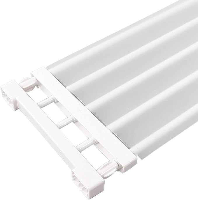 Closet Tension Shelf, Rod Expandable Storage Rack Adjustable Organizer Divider Separator Wardrobe Cupboard Hanging Shelves Pack No Slip Grip Cabinets Inside Capacity (50‑80cm /