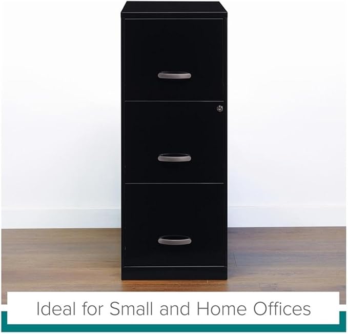 Pemberly Row 3 Drawers 35.5" Vertical Black Metal Filing Cabinet Lockable Pre-Assembled Stationary Letter Size for Home, Office