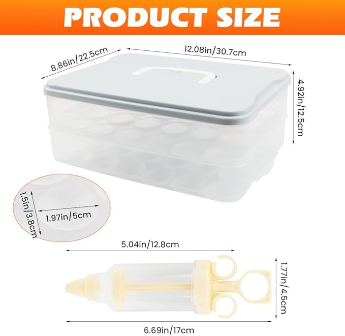2-Layer Deviled Egg Containers With Lid,48PCS Deviled Eggs Tray Carrier with Hand Injector Piping Tool, Platter Holder Organizer for Refrigerator Party Picnic Travel Event