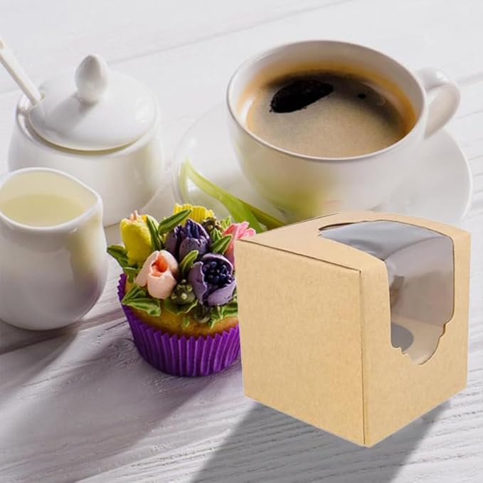 Generic 50PCS 2.5 × 2.5 × 2.5 inch mini Cake Boxes with Window Bakery Boxes Pastry Boxes for Cake, Pastries Chocolates Cupcakes (Kraft), 2.5CDGH