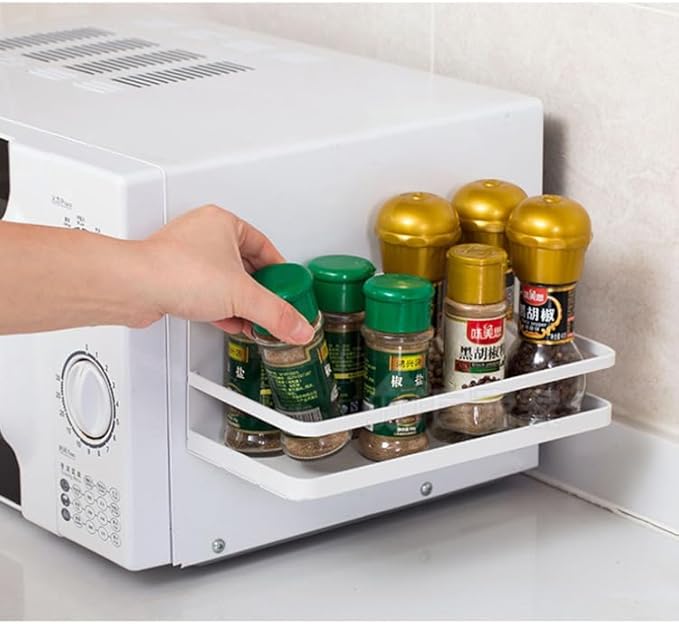 Magnetic Spice Rack for Refrigerator, Strong Hold Over Cabinet Spice Organizer, Kitchen Gadgets, No Drill Adjustable Magnetic Shelves with Tall Guardrail