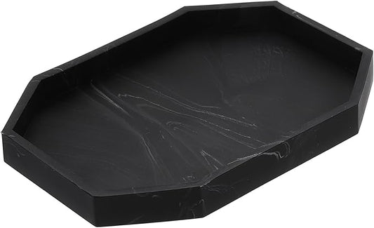 uxcell Bathroom Vanity Tray, 7.9" x 6" Octagon Silicone Soap Dispenser Trays, Shatterproof Kitchen Sink Organizer for Soaps Keys Candle Trinket, Marble Black