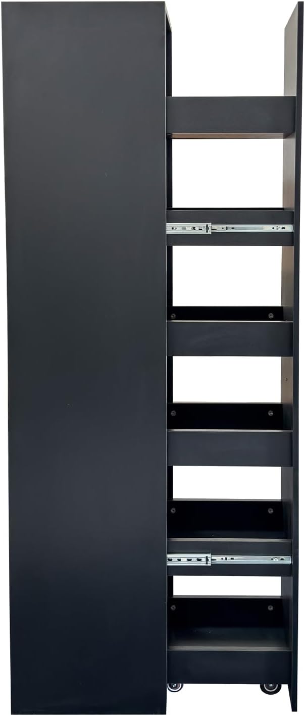 6 Tier Slim Rolling Storage Cart - Kitchen & Pantry Organizer, Narrow Storage Cabinet with Handle & Wheels, Spice Pull-Out Rack Next to Fridge Storage Shelf (Black Storage Cart)