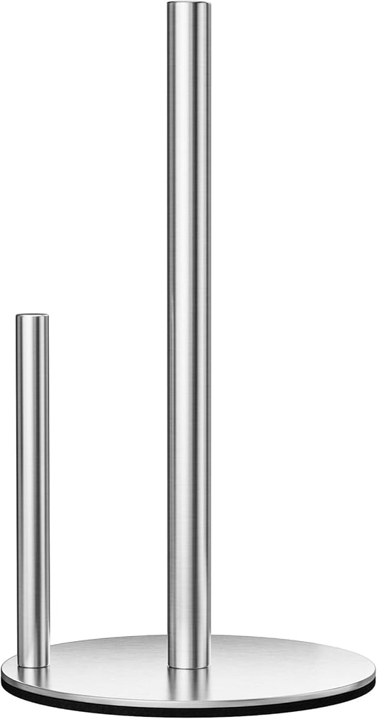Stainless Steel Paper Towel Holder Stand for Kitchen Countertop and Bathroom, Upright Kitchen Paper Towel Holder for Large and Standard Rolls(Silver)