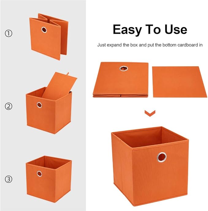 Orange Storage Cubes Bins 11x11x11 Cubicle Cubes Organizer Baskets Fabric Storage Drawers Foldable Cubes Storage Boxes Collapsible Cubes Inserts Storage for Closet Organizer Shelves ,QY-SC20-3