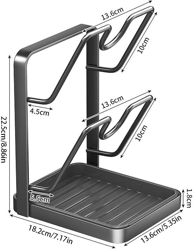 Kitchen Pot Lid Storage Rack, Pot Lid Holder With Tray,304 Stainless Steel Pots Lids Holder While Cooking, Multifunctional Kitchen Pots Cover Organizer for Countertop