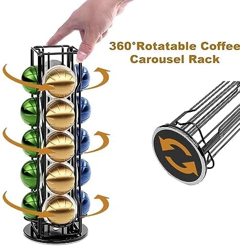 20 Vertuo Pods Coffee Pod Holder Compatible For Nespresso Vertuoline Stand Rack Holds Vertuo line Organizer Carousel 360-Degree Rotatable (Black)