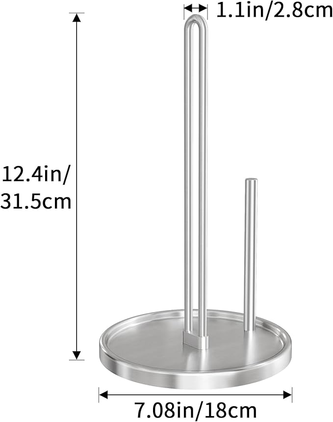 Paper Towel Holder Countertop, Freestanding Paper Towel Roll Holder with Weighted Base, Stainless Steel Standing Papertowel Holder for Kitchen, Silver