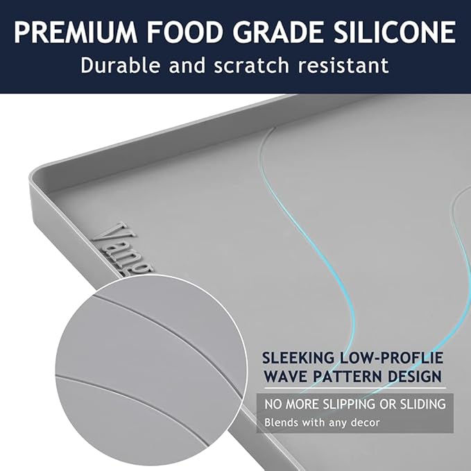 Vangostella Heavy Duty Silicone Under Sink Mats for Kitchen Waterproof 19" x 19", Extra Thick Under Sink Rubber Mat Drip Tray, Raised Edge Under Sink Liner,Prevent Drips, Leaks, Spills,Grey