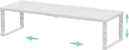 Flat Top Storage Rack - Expandable 16.5"~27" W Countertop Space Saver, Heavy-Duty Steel Construction, Powder Coated Finish for Kitchens, Bathrooms, Workshops or Offices